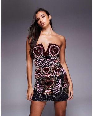 ASOS Velvet Heart Embellished Pearl Trim Mini Dress With Detachable Straps-multi - Black