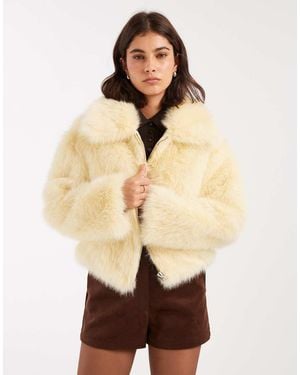 Miss Selfridge Faux Fur Collar Detail Bomber Jacket - Natural