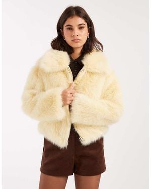 Miss Selfridge Faux Fur Collar Detail Bomber Jacket - Natural