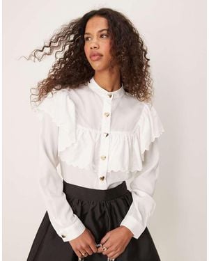 Sister Jane Blouse Met Geschulpte Randen - Wit