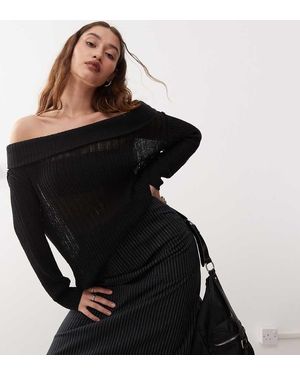 Weekday Jersey Con Escote Bardot De Punto Ligero Lori Exclusivo En Asos De - Negro