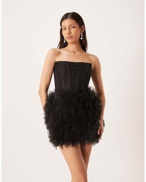 LACE & BEADS Bandeau Corset Detail Tulle Skirt Mini Dress - Black
