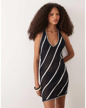 ASOS Crochet Knit Mini Dress With Blanket Stitch Detail - Black