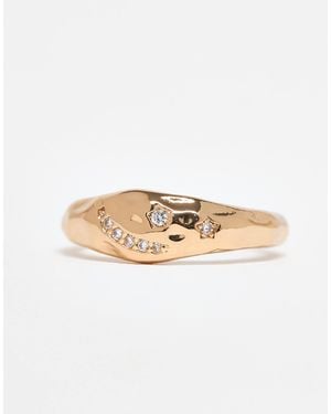 ASOS Asos Design Curve Ring With Molten Texture And Cubic Zirconia Stones - White