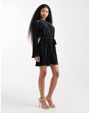 Vero Moda Tie Waist Plisse Mini Dress - Black
