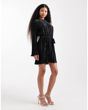 Vero Moda Tie Waist Plisse Mini Dress - Black