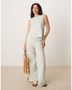 Vila Textured Stripe Wide Leg Trouser Co-ord - Natural