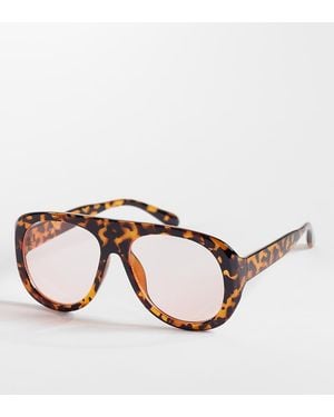Kaiia Exclusive Chunky Blush Lens Aviator Sunglasses - Brown