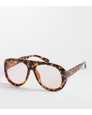 Kaiia Exclusive Chunky Blush Lens Aviator Sunglasses - Brown