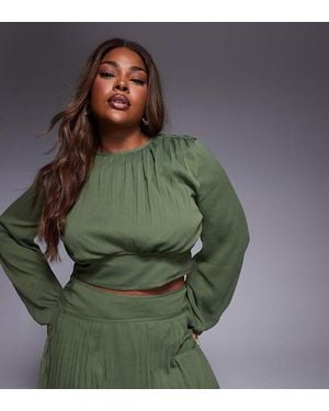 ASOS Asos Design Curve Pleated Waist Detail Long Sleeve Top - Green