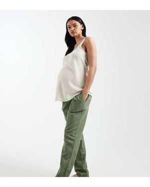 Mama.licious Pantalones Caquis Con Lazada En La Cintura De Tejido Efecto Lino De Mamalicious Maternity-Verde