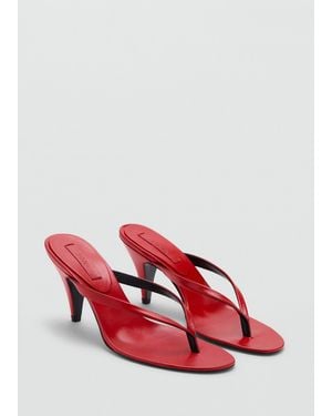 Mango Starring Hailey Bieber 100% Leather Thong Heeled Sandal - Red