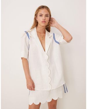 Vrg Grl Gigi Scallop Edge Linen Shirt Co-ord - White
