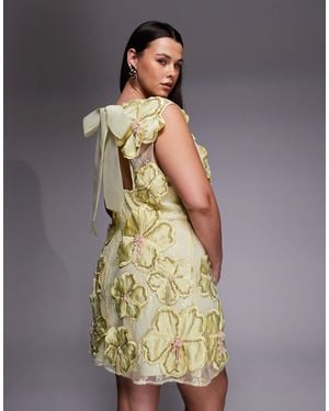 ASOS Curve Embellished 3d Floral Lace Mini Dress With Drop Pearls - Green