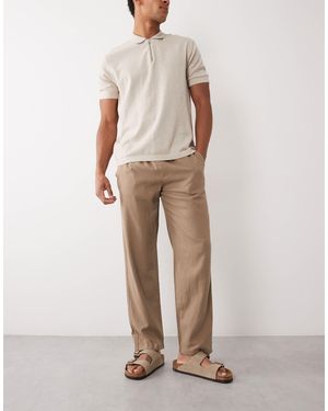 Threadbare Pull On Linen Look Straight Fit Trousers - Natural