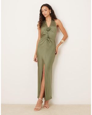 Gina Tricot Satin Halterneck Maxi Dress - Green