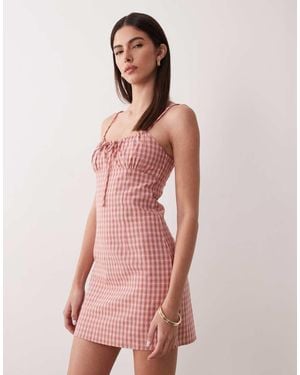 Rhythm Gingham Print Gathered Mini Dress - Pink
