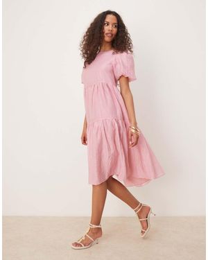 Glamorous Round Neck Midi Dress - Pink