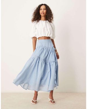 Ghospell Falda Midi Fruncida De - Azul