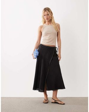 ARKET Falda Midi Negra Cruzada De Mezcla De Lino - Blanco