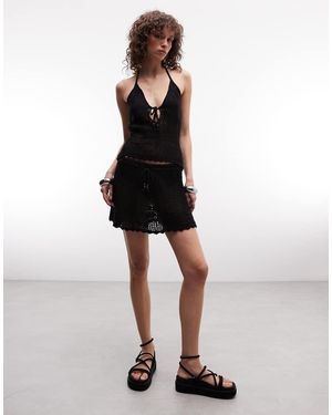 Monki Floral Crochet Beach Mini Skirt - Black
