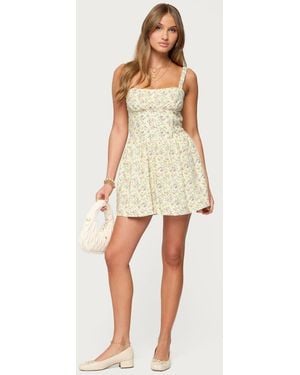 Edikted Sadee Ruched Floral Mini Dress - Natural