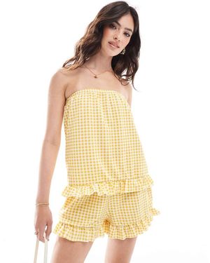 ASOS Top A Fascia A Quadretti Color Limone Con Orlo Con Volant - Giallo