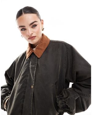Brave Soul Wax Look Jacket With Cord Collar - Black
