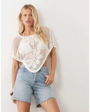 Miss Selfridge Crocheted Floral Poncho Top - White