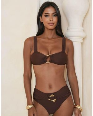 Moda Minx Top Bikini A Brassière Color Caffè Con Dettagli - Marrone