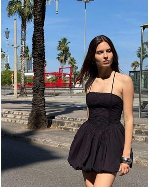 Bershka Mini Jurk Van Satijn Met Ballonrok - Blauw
