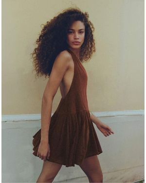 Pull&Bear Short Surplice Neckline Dress - Brown
