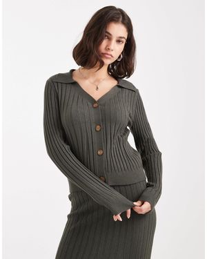 Object Polo d'ensemble boutonné en maille côtelée - kaki foncé - Gris