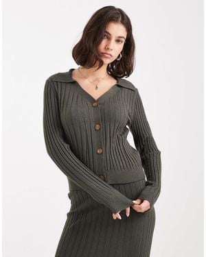 Object Rib Knitted Button Front Polo Co-ord - Grey