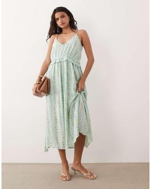 Y.A.S Festival Cami Midi Dress With Button Front Detail - Green