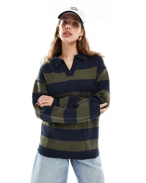 Daisy Street Chunky Stripe Knitted Rugby Top - Black