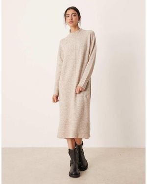 Vila Seam Fron Knitted Midi Dress - Natural