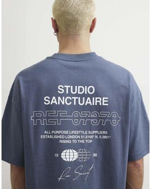River Island Oversized Fit Cotton Sanctuaire T-Shirt - Blue