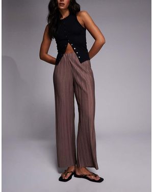 River Island Plissé Wide Leg Trousers - Brown
