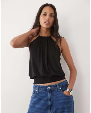 New Look Bubble Waistband Halterneck Top - Black