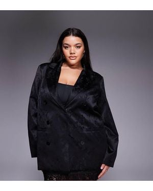 Renee Studio Americana Negra De Satén Con Doble Botonadura Y Diseño Floral De Jacquard De (Parte De Un Conjunto) - Negro