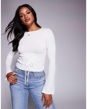 Princess Polly Craving Flare Sleeve Tie Waist Structured Jumper - White