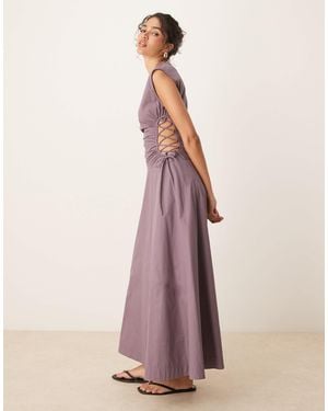 ASOS Sleeveless Midi Dress With Ruched Bodice And Lace Up Side - Pink