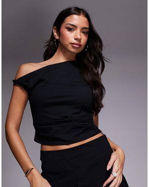 Kaiia Exclusive Cotton Rich Stretch Twist Off Shoulder Top - Black