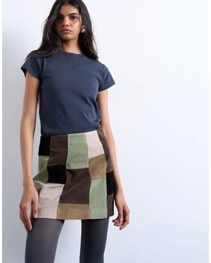 TOPSHOP Faux Suede Patchwork Mini Skirt - Blue