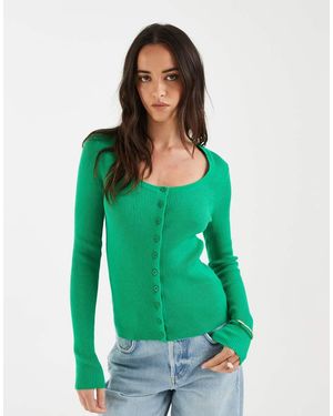 ASOS Cárdigan Luminoso Con Cuello Ancho Redondeado De Mezcla De Algodón - Verde