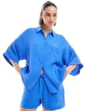 Pull&Bear Overhemd Met Gekreukelde Textuur - Blauw