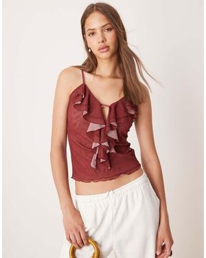 ASOS Mesh Ruffle Cami Top - Red