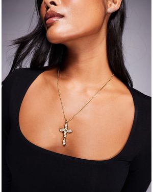 Neck On The Line Dainty Stone Cross Necklace - Black