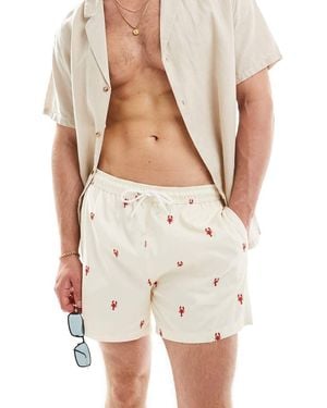 New Look Pantaloncini Da Bagno Color Pietra Con Aragoste - Bianco